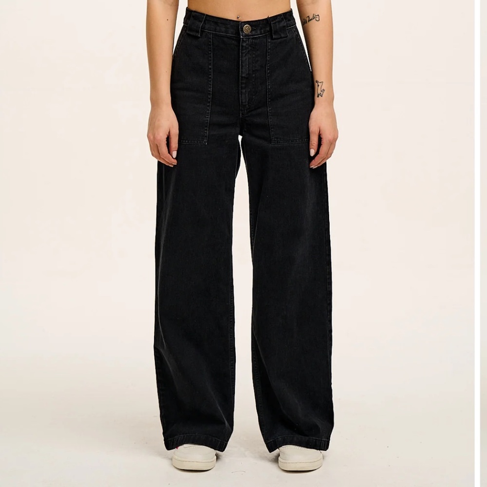 Lucy & Yak Delores Jean, Wide Leg, High Waist, Black Denim, US 14
